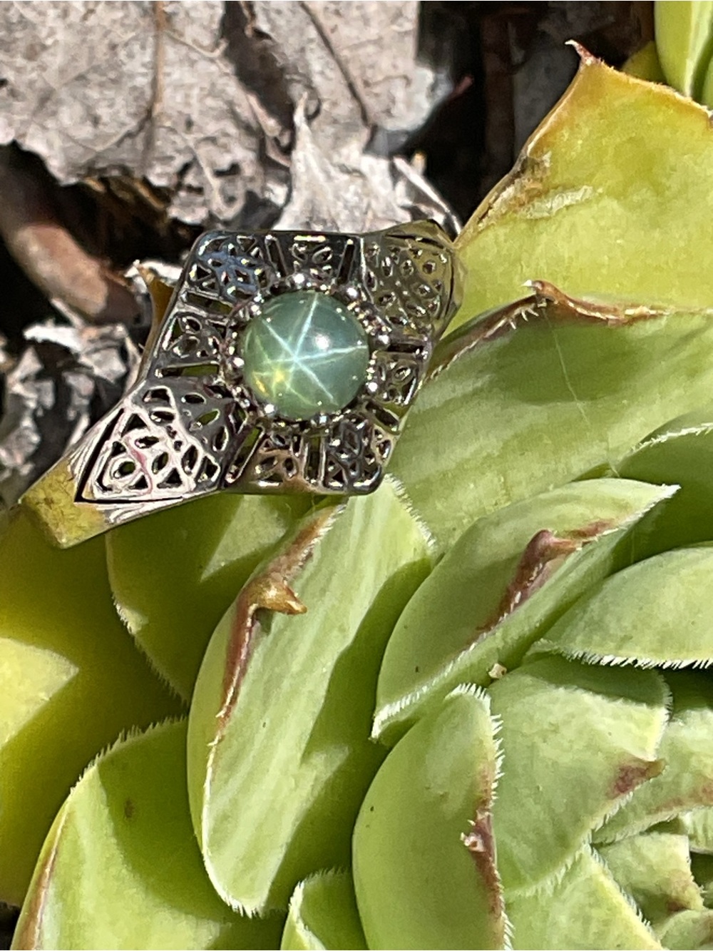 Green Star Sapphire .925 Silver Ring 7